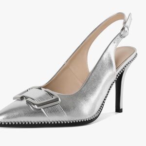 SAMMITOP Womens Slingback Stiletto High Heels Closed Pointed Toe Pumps Sz 9